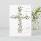 ホワイトメドウワイルドフラワークロスバプテスマ《キリスト教》洗礼式や命名式 招待状 (スタンド正面)
