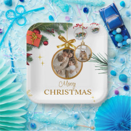 ホワイトメモダンリークリスマス9"スクエア紙プレート ペーパープレート