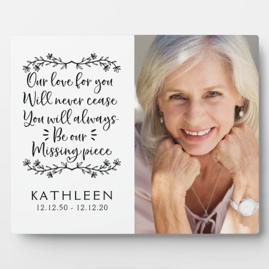 ホワイトメモリアルタイポグラフィフォトキープサケ フォトプラーク (正面)