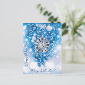 ホワイトメリークリスマスのお正月の時計の青 ポストカード (スタンド正面)