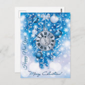 ホワイトメリークリスマスのお正月の時計の青 ポストカード (正面/裏面)