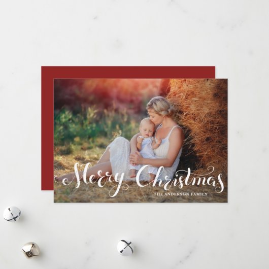 ホワイトメリークリスマススクリプトホリデーフォトカード シーズンカード (正面/裏面インサイチュ)