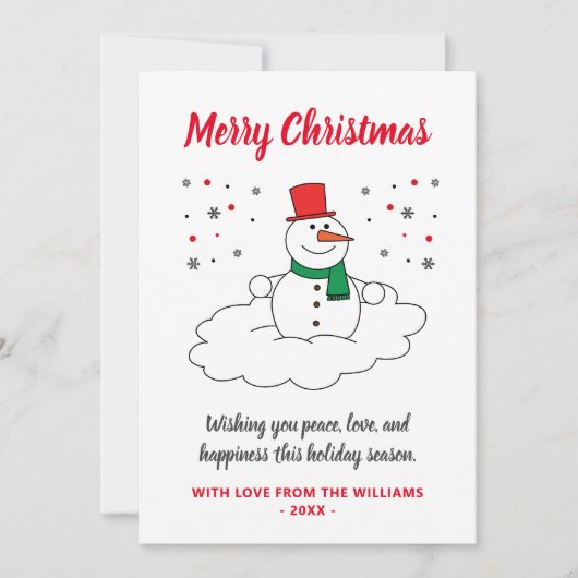 ホワイトメリークリスマスファミリー雪だるま雪片 シーズンカード (正面)