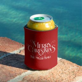 ホワイトメリークリスマスフェスティバルレトロタイポグラフィ 缶クーラー