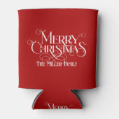 ホワイトメリークリスマスフェスティバルレトロタイポグラフィ 缶クーラー (正面)