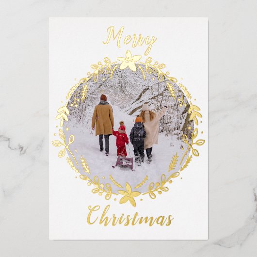 ホワイトメリークリスマスフォトリース1枚 箔シーズンカード (正面)