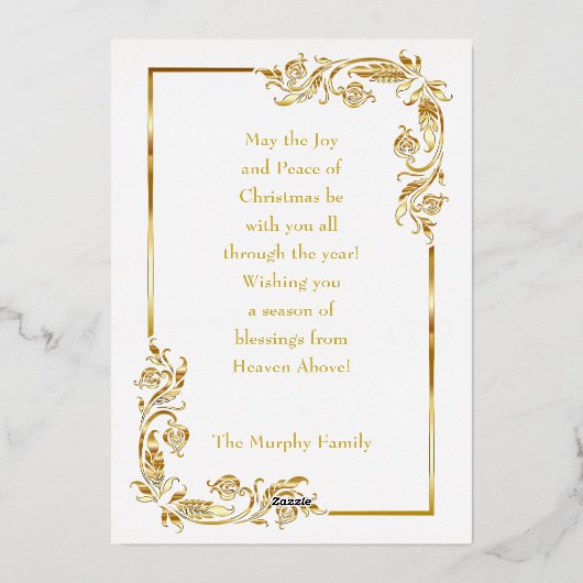 ホワイトメリークリスマス写真新年おめでとう 箔シーズンカード (裏面)