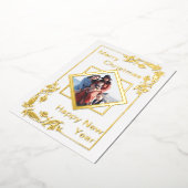 ホワイトメリークリスマス写真新年おめでとう 箔シーズンカード (回転した状態)