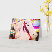 ホワイトメリー回転木馬は馬の写真を回る カード (黄色い花)