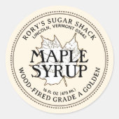 ホワイトメープルリーフメープルシロップ編集可能ラベル ラウンドシール (正面)