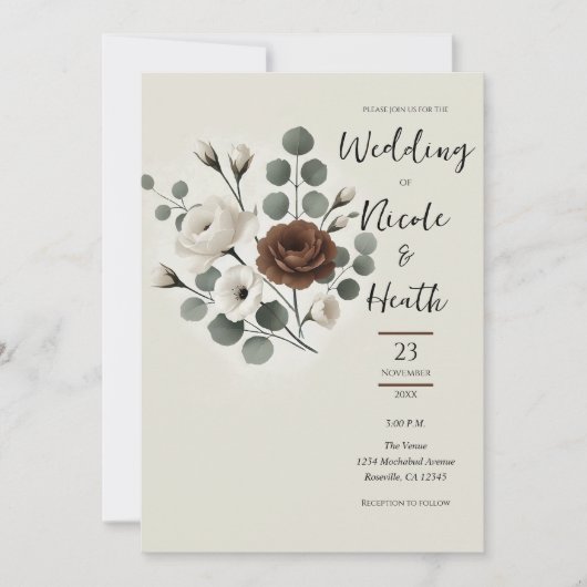 ホワイトモカモダンクリーム結婚フローラ 招待状 (正面)