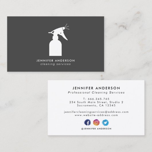 ホワイトモダンとグレーのクリーニングサービス 名刺 (正面/裏面)
