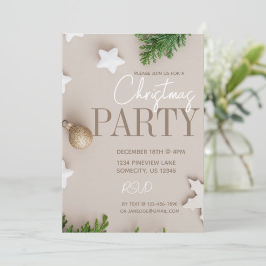 ホワイトモダンとタンニュートラルのクリスマスパーティー 招待状 (スタンド正面)