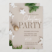 ホワイトモダンとタンニュートラルのクリスマスパーティー 招待状 (正面/裏面)