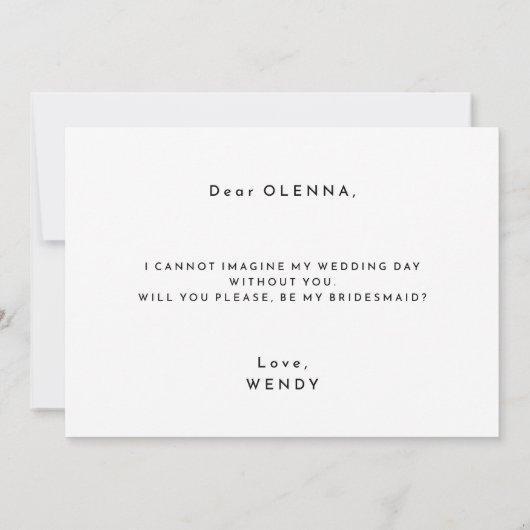 ホワイトモダンのはっきりしたBridesmaid Proposal Card 招待状 (裏面)