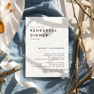 ホワイトモダンはっきりしたのリハ結婚ーサルディナー 招待状