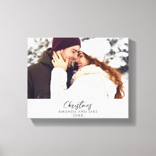 ホワイトモダンカスタムクリスマスフォト キャンバスプリント (正面)