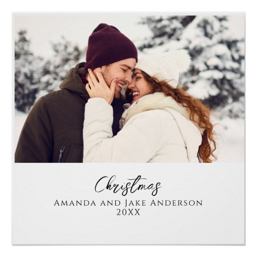 ホワイトモダンカスタムクリスマスフォト ポスター (正面)