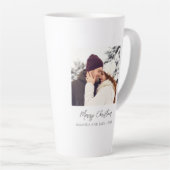 ホワイトモダンカスタムクリスマスメリークリスマスフォト カフェラテマグ (右アングル)