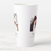 ホワイトモダンカスタムクリスマスメリークリスマスフォト カフェラテマグ (正面)