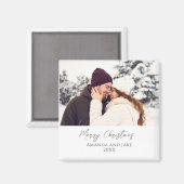 ホワイトモダンカスタムクリスマスメリークリスマスフォト マグネット (正面/裏面)