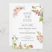 ホワイトモダンクラシックフローラ野素朴花 招待状 (正面/裏面)