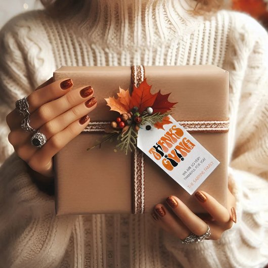 ホワイトモダングラフィティサンクスギビング秋秋 ギフトタグ