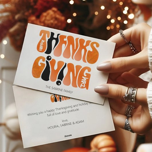 ホワイトモダングラフィティサンクスギビング秋秋 シーズンカード