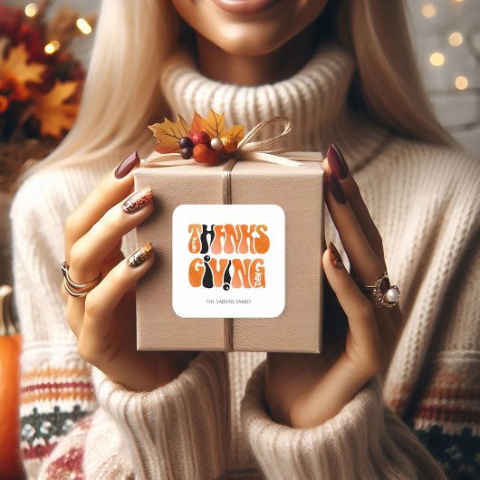 ホワイトモダングラフィティサンクスギビング秋秋 スクエアシール