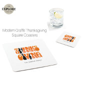 ホワイトモダングラフィティサンクスギビング秋秋 スクエアペーパーコースター