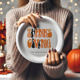 ホワイトモダングラフィティサンクスギビング秋秋 ペーパープレート