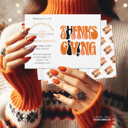 ホワイトモダングラフィティサンクスギビング秋秋 招待状