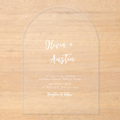 ホワイトモダンシック・スクリプト結婚ミニマリスト アクリル招待状 (正面)