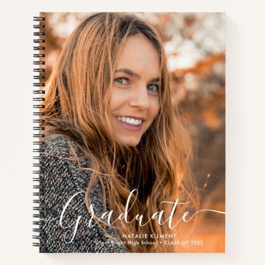 ホワイトモダンスクリプト大学院写真卒業 ノートブック (正面)