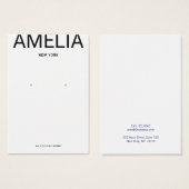 ホワイトモダンタイポグラフィイヤリング表示カード (正面&裏面)