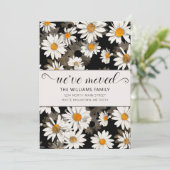 ホワイトモダンデイジーオンブラックフローラ移動カード 案内状 (スタンド正面)