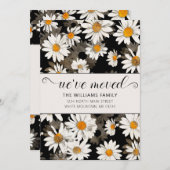 ホワイトモダンデイジーオンブラックフローラ移動カード 案内状 (正面/裏面)