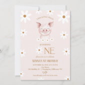 ホワイトモダンデイジーリトルピギー1st誕生日 招待状 (正面)