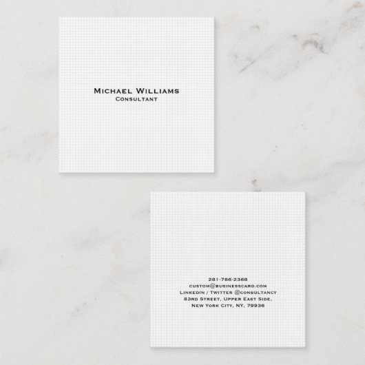 ホワイトモダントレンディーチェックミニマルプロフェッショナル スクエア名刺 (正面/裏面)