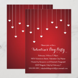 ホワイトモダンハートオンレッドバレンタインパーティー 招待状