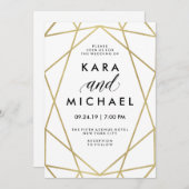 ホワイトモダンフェイクのミニマル金ゴールド 招待状 (正面/裏面)