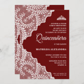 ホワイトモダンフローラレースブルゴーニュキンセアニェラ 招待状 (正面/裏面)