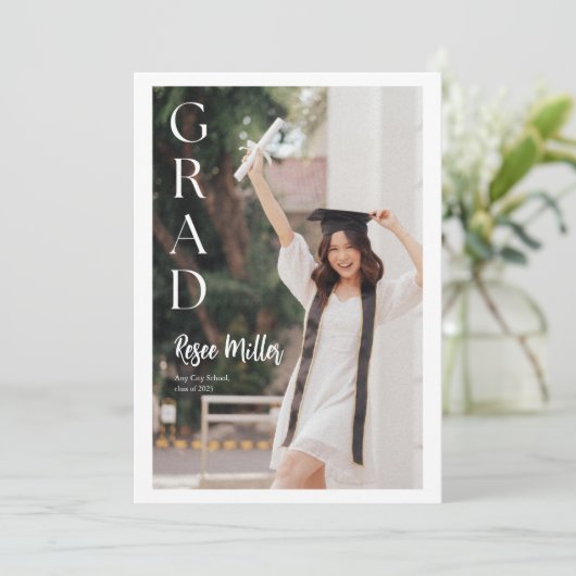 ホワイトモダンミニマエレガントリスト卒業カード シーズンカード (スタンド正面)