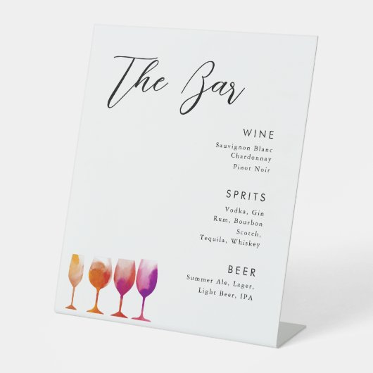 ホワイトモダンミニマ結婚リストのドリンクのメニュー 台座サイン (正面)