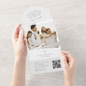 ホワイトモダンミニマ結婚リストの写真QRコードRSVP オールインワン招待状 (貼ってはがせる)