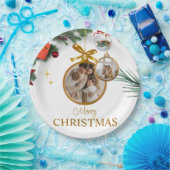 ホワイトモダンメリークリスマス9"ラウンド紙プレート ペーパープレート (パーティー)