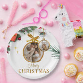 ホワイトモダンメリークリスマス9"ラウンド紙プレート ペーパープレート (パーティー)