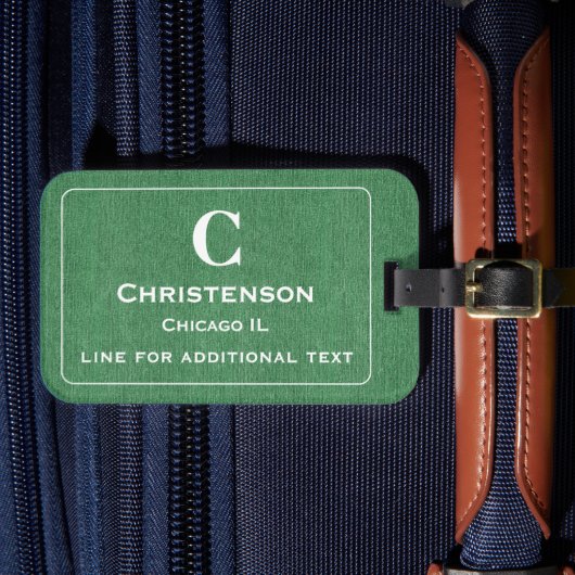 ホワイトモダンレタリングオングリーンデニムプリント ラゲッジタグ (正面インサイチュ4)