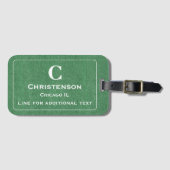 ホワイトモダンレタリングオングリーンデニムプリント ラゲッジタグ (正面横)