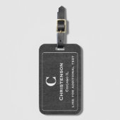 ホワイトモダンレタリングオンブラックデニムプリント ラゲッジタグ (正面縦)